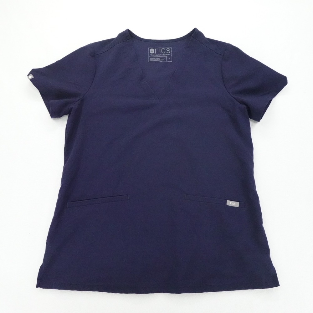 FIGS Casma Scrub‎ Top Womens Small Navy Blue Technical Collection V Neck Pockets